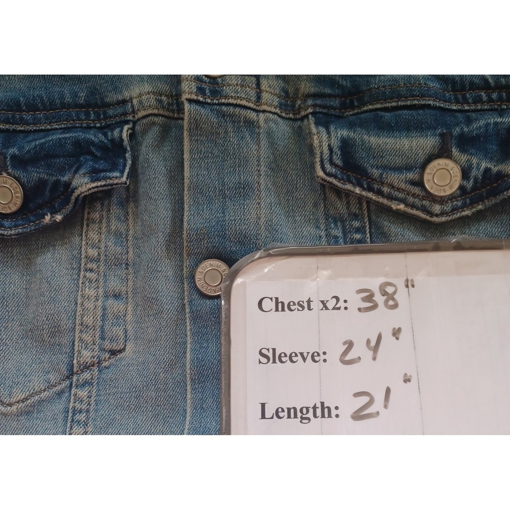 H&M‎ &Denim Light Wash Stretch Jacket US 12 Classic Trucker Style Preppy READ - Picture 8 of 8